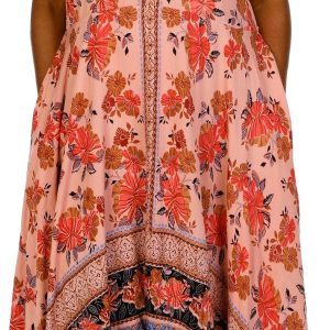 Lola P Plus Short Sleeve Crochet Trim Border Midi Dress