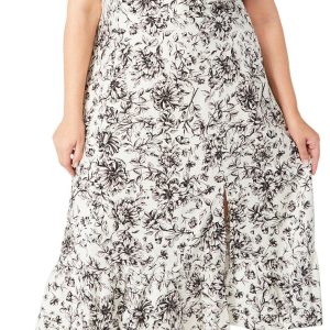 London Times Plus Short Sleeve Slit Hem Midi Dress