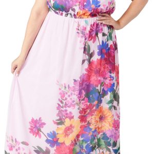 London Times Plus Sleeveless Floral Halter Maxi Dress