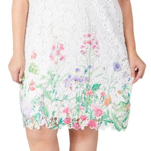 Nina Leonard Plus Sleeveless Lace Printed Sheath Dress