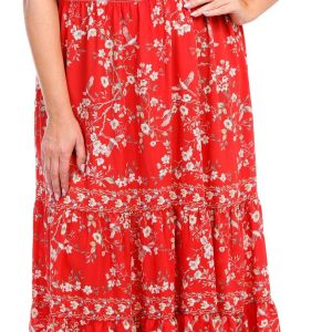 Max Studio Plus Floral Short Sleeve Tiered Maxi Dress