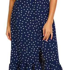 No Comment Juniors Buttoned Polka Dot Flounce Dress