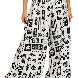 Ocean Drive Juniors Smocked Waist Print Wide Leg Pants