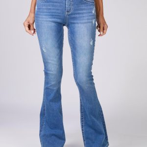 Gemma Rae Juniors Cross Bling High Rise Flare Jeans
