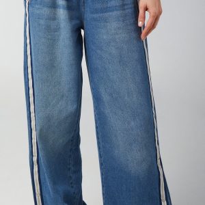 Madden Girl Juniors Side Stripe Wide Leg Denim Pants