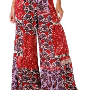 Angie Juniors Smocked Floral Patchwork Crochet Pants