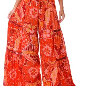 Angie Juniors Smocked Floral Crochet Pants