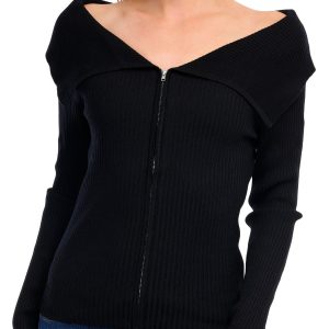 No Comment Juniors Ribbed Collar Zip Front Cardigan