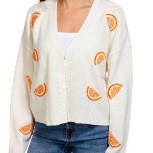 No Comment Juniors Orange Slice Patch Cardigan