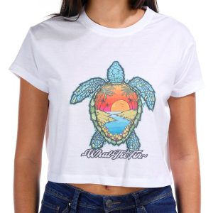 What The Fin Juniors Short Sleeve Cropped Turtle T-Shirt