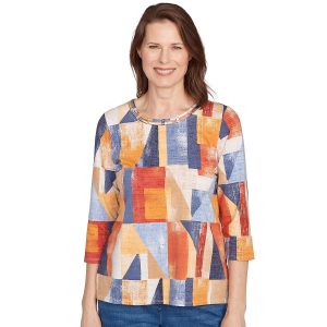 Alfred Dunner Petite Colorblock 3/4 Sleeve Top