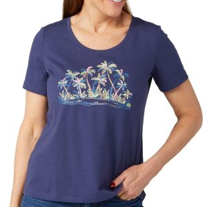 Coral Bay Petite Short Sleeve Oasis Palm Embellished Tee