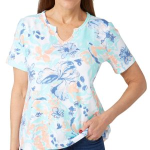 Coral Bay Petite Painted Florals Short Sleeve Top