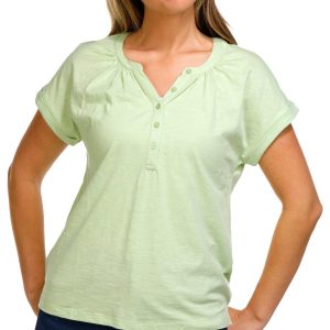 Coral Bay Petite Solid Dolman Henley Short Sleeve Top