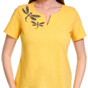 Coral Bay Petite Dragonfly Solid Short Sleeve Top