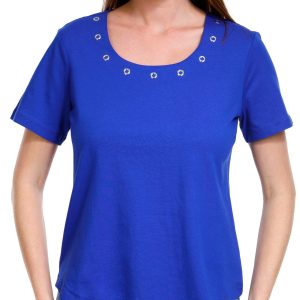 Coral Bay Petite Short Sleeve Square Grommet Neck Tee