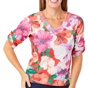 Thomas & Olivia Petite 3/4 Sleeve Floral Sequin Top