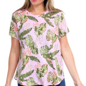 Blue Sol Petite Short Sleeve Baja Print Luxey Scoop Top