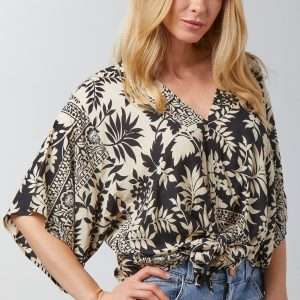 Bunulu Petite Floral Front Tie Top
