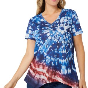 OneWorld Petite Embellished Printed Short Sleeve Top