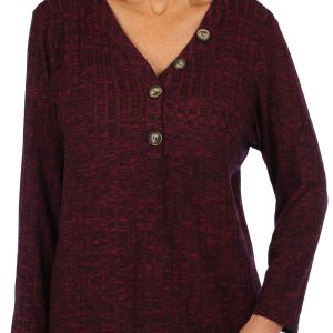 Juniper + Lime Petite V-Neck Hacci Rib Top