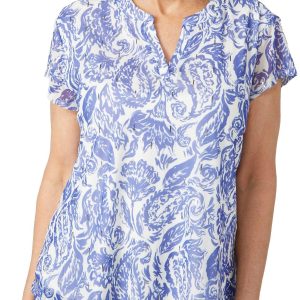 Juniper + Lime Petite Short Sleeve Y-Neck Mesh Top