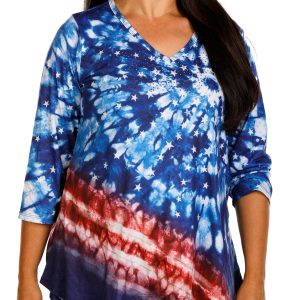 One World Plus 3/4 Sleeve Americana Tie Dye Top