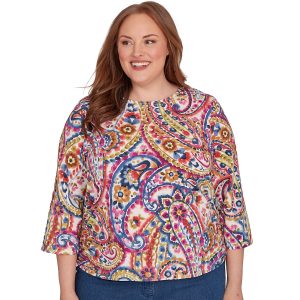 Alfred Dunner Plus 3/4 Sleeve Paisley Studio Tee