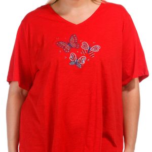 Coral Bay Plus Embellished Three Butterflies V-Neck T-Shirt