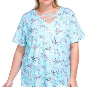 Coral Bay Plus Print Keyhole Short Sleeve Top