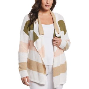 Ella Plus Long Sleeve Striped Draped Cardigan