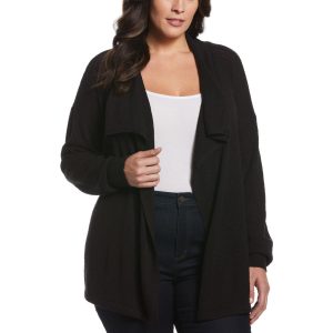 Ella Plus Long Sleeve Solid Draped Cardigan