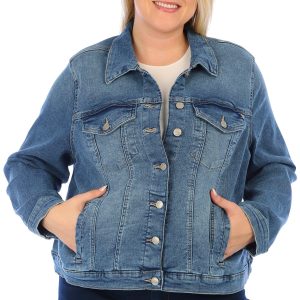 Nanette Lepore Womens Buttoned Long Sleeve Denim Jacket