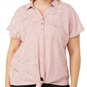 Adrienne Vittadini Plust Short Sleeve Tie Front Dolman Top