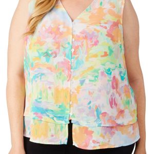 Zac and Rachel Plus Sleeveless Buttoned Crepe Top