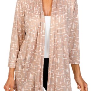 Emily Daniels Womens 3/4 Sleeve Print Open Cardigan