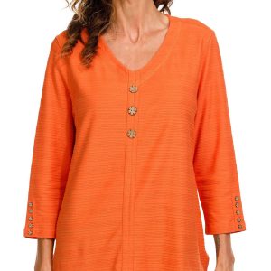 Erin London Womens Solid 3/4 Sleeve Textured Top