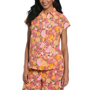Rafaella Womens Short Sleeve Fruit Print Popover Top