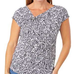 Adrienne Vittadini Women's Asymmetrical Buckle Neck Top