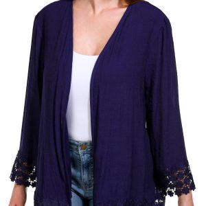 Juniper + Lime Womens Solid Crochet Open Cardigan