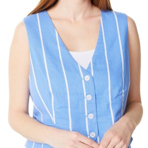 NVLT Womens Button Down Striped Vest