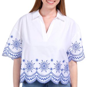 NVLT Womens Short Sleeve Embroidered Top