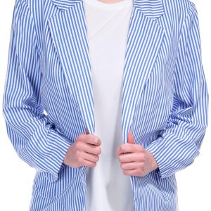 Blue Sol Womens Striped Long Sleeve Patch Pocket Blazer