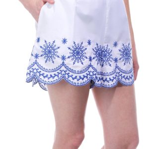 NVLT Womens Embroidered Scallop Hem Shorts