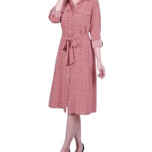 NY Collection Petite Belted Button Down Shirt Dress