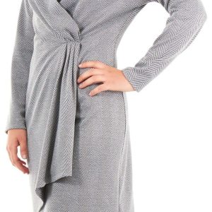 NY Collection Womens Stripe Wrap Sheath Dress