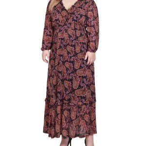 NY Collections Plus Long Sleeve Mesh Maxi Dress