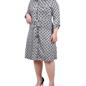 NY Collection Plus 3/4 Sleeve Roll Tab Shirtdress