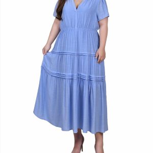 NY Collection Plus Ankle Length Short Sleeve Dress