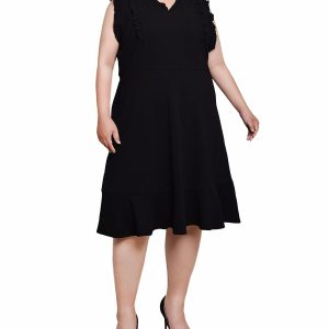 NY Collection Plus Solid Flutter Sleeve Scuba Dress